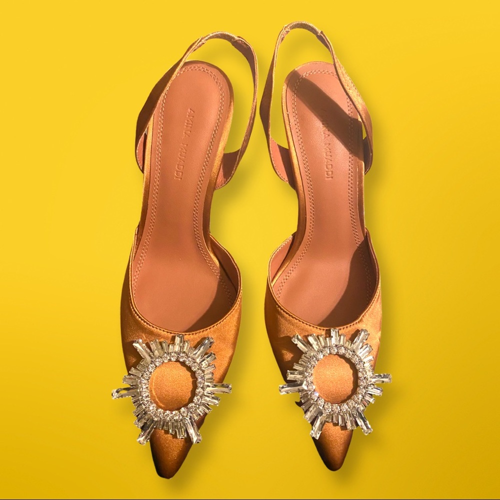 Copper Amina Muaddi Satin Begum Slingback Pumps